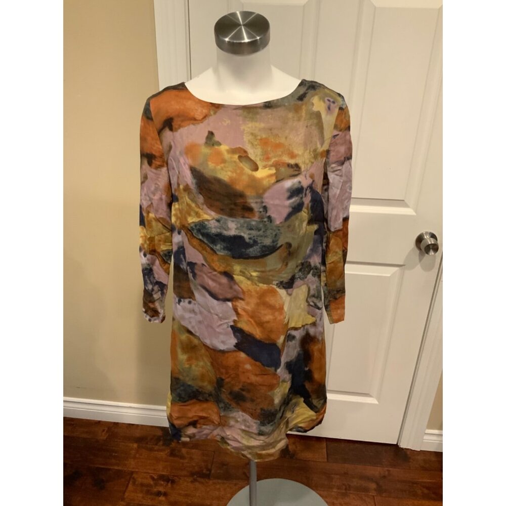 Maeve Purple & Brown Watercolor Splatter Print Short Sleeve Mini Dress, Size S